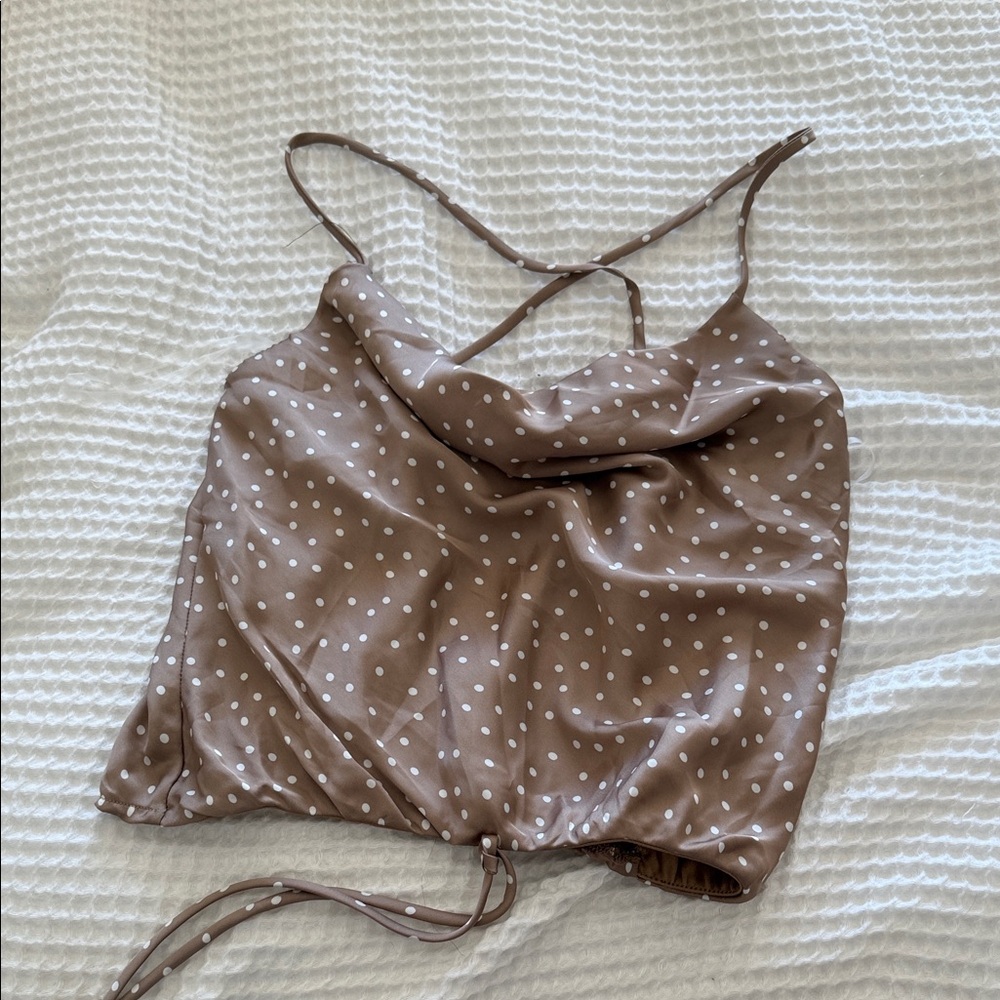 Elegant Brown Polka Dot Cowl Neck Camisole